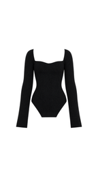 Ribbed Sweetheart-Neck Long-Sleeve Top