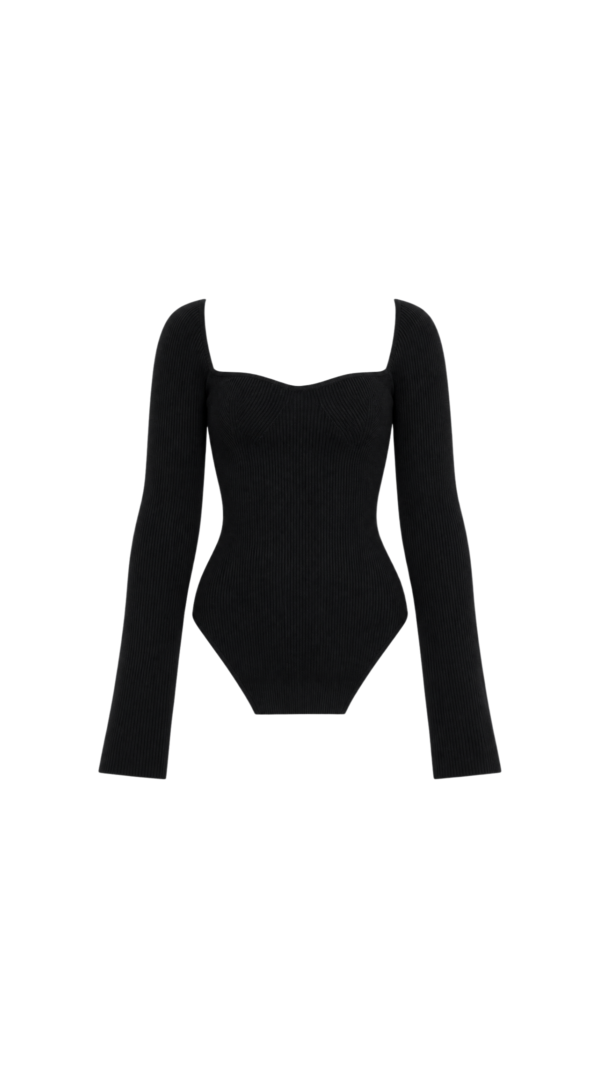 Ribbed Sweetheart-Neck Long-Sleeve Top