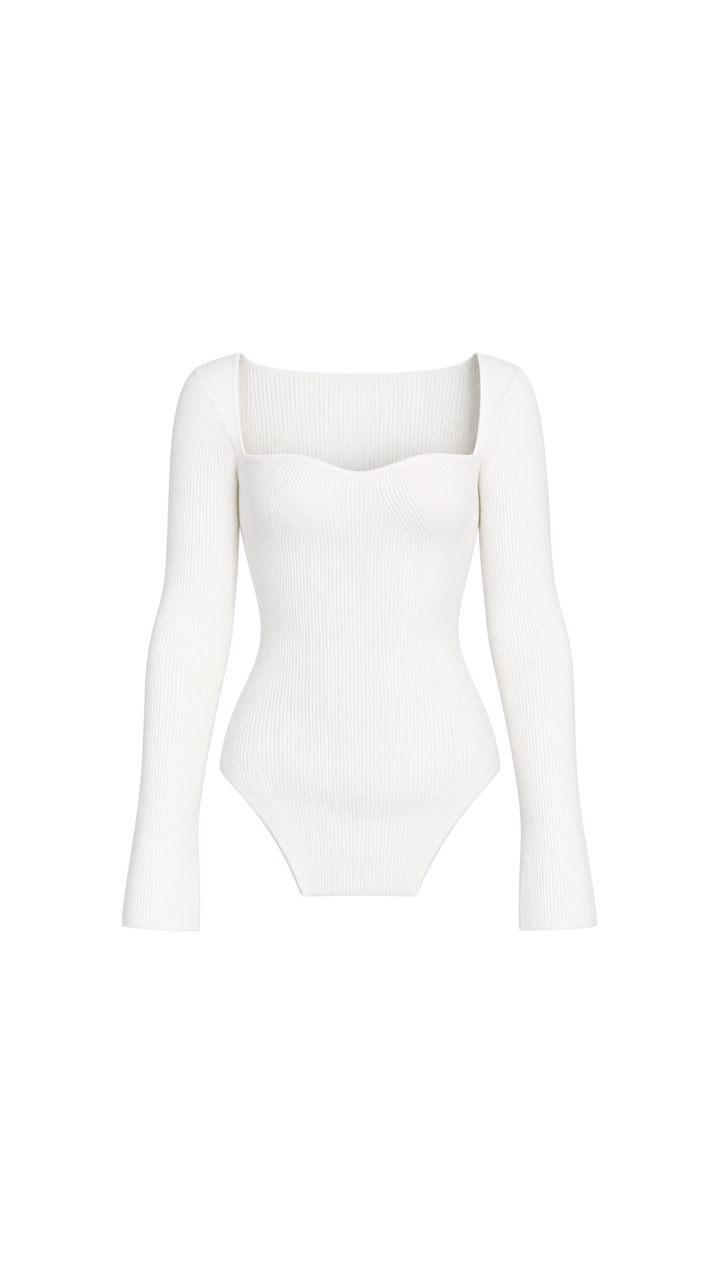 Ribbed Sweetheart-Neck Long-Sleeve Top