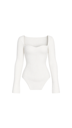 Ribbed Sweetheart-Neck Long-Sleeve Top