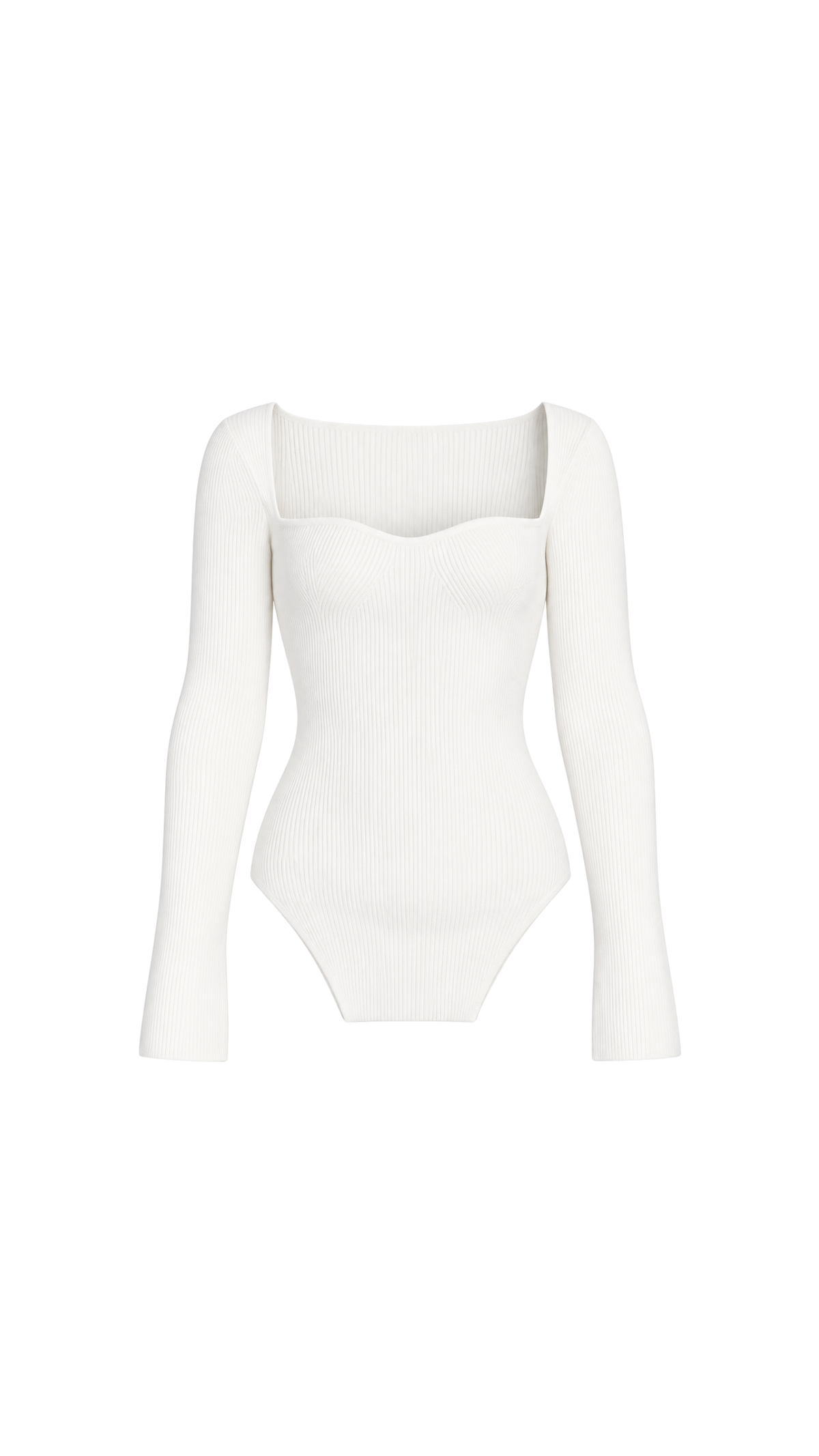 Ribbed Sweetheart-Neck Long-Sleeve Top