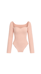 Ribbed Sweetheart-Neck Long-Sleeve Top