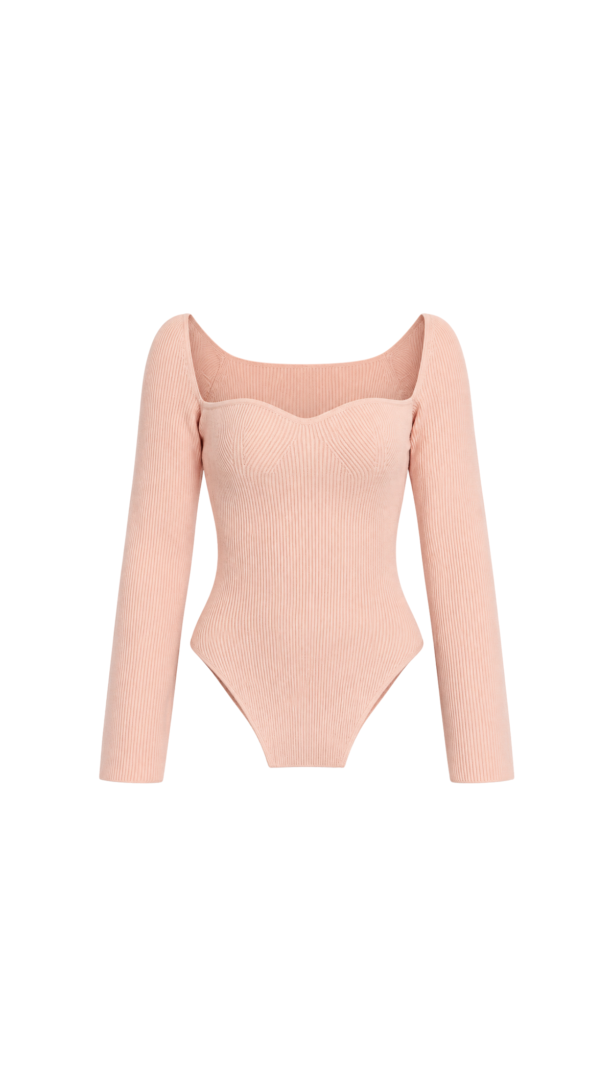 Ribbed Sweetheart-Neck Long-Sleeve Top