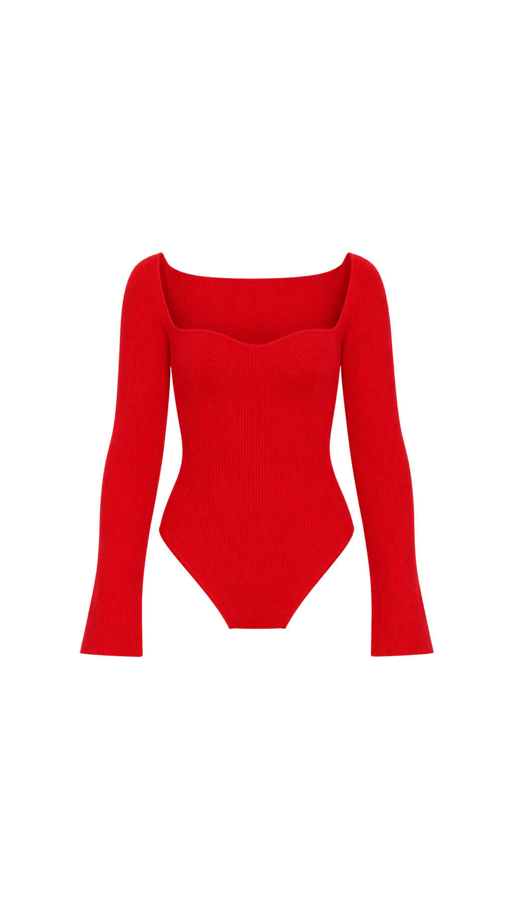 Ribbed Sweetheart-Neck Long-Sleeve Top