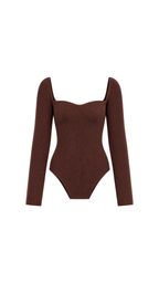 Ribbed Sweetheart-Neck Long-Sleeve Top