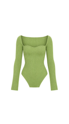 Ribbed Sweetheart-Neck Long-Sleeve Top