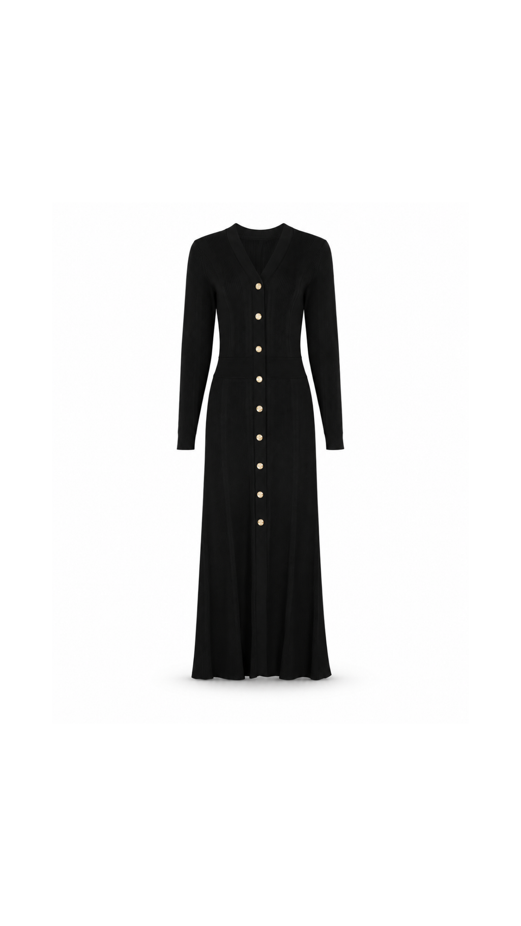 Knit Ribbet Gold-Button Maxi Dress