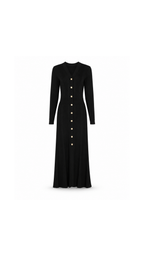 Knit Ribbet Gold-Button Maxi Dress