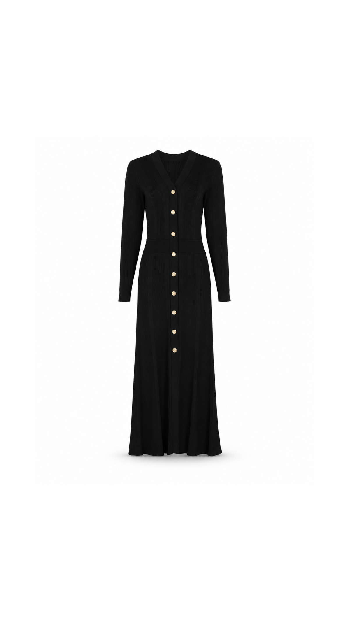 Knit Ribbet Gold-Button Maxi Dress