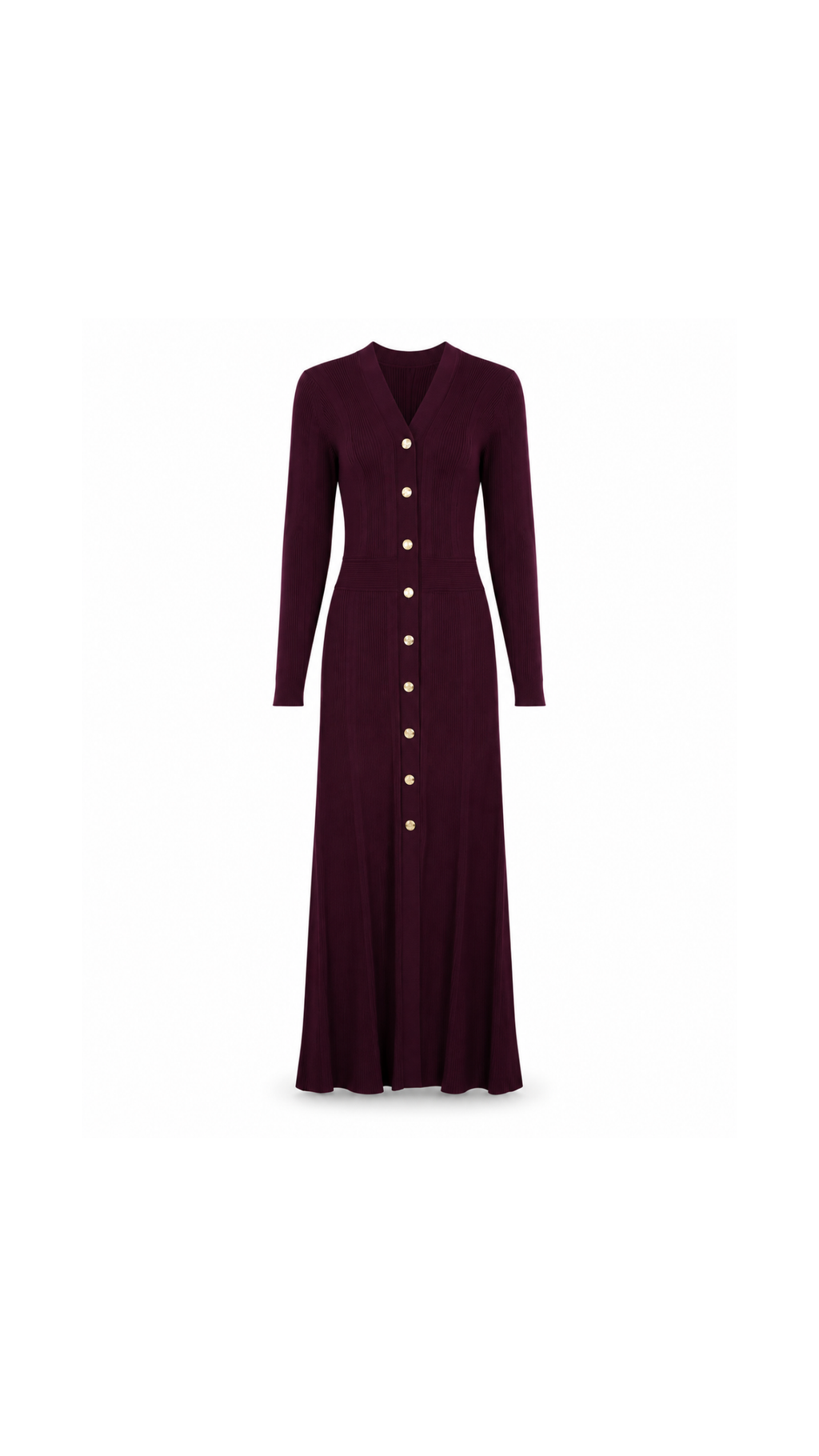 Knit Ribbet Gold-Button Maxi Dress