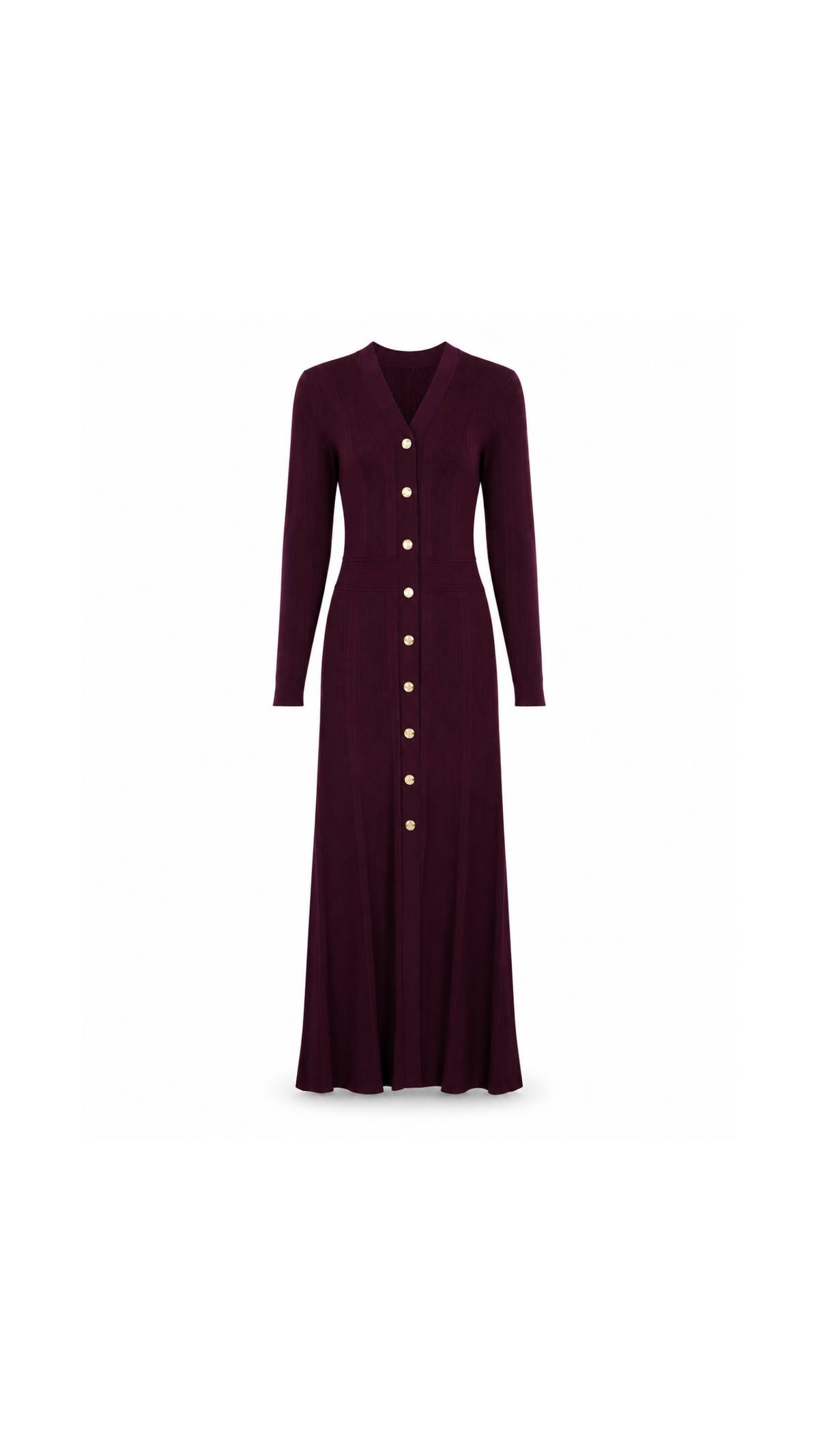 Knit Ribbet Gold-Button Maxi Dress