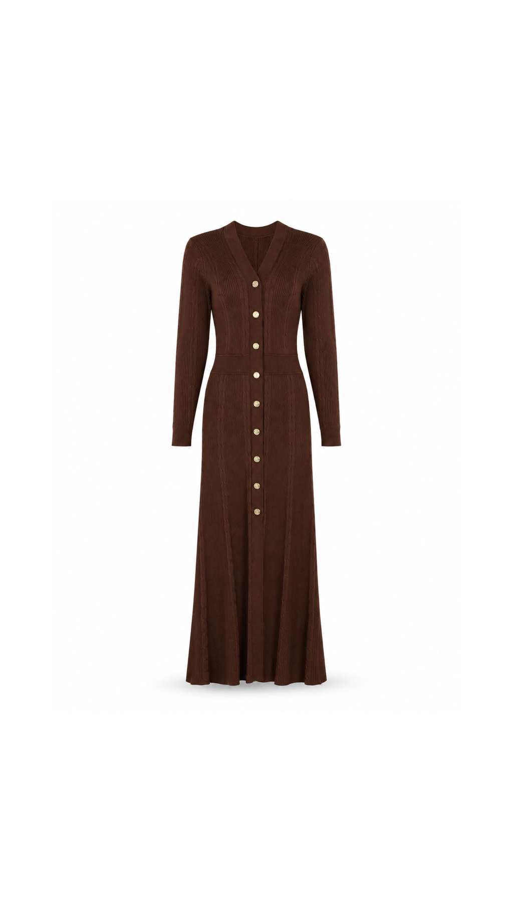 Knit Ribbet Gold-Button Maxi Dress