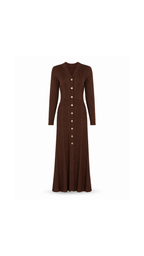 Knit Ribbet Gold-Button Maxi Dress