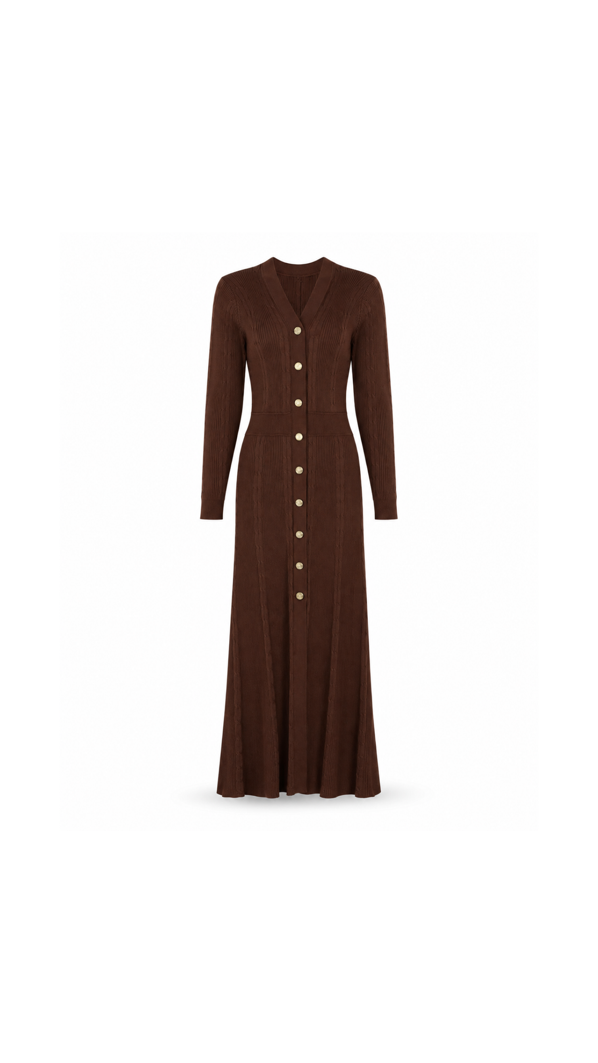 Knit Ribbet Gold-Button Maxi Dress