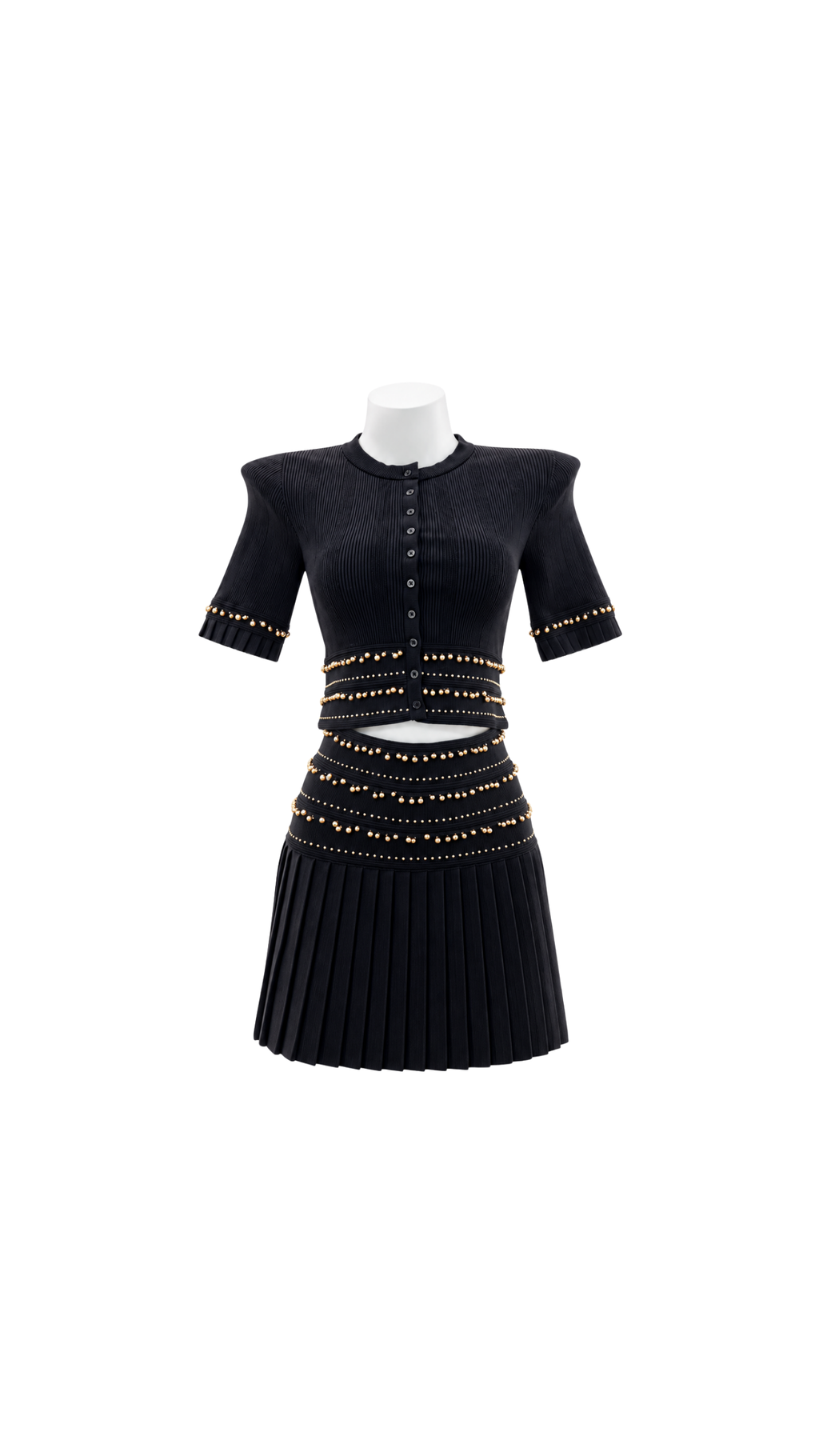 Embellished Knit Top & Pleated Midi Skirt Set
