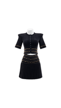Embellished Knit Top & Pleated Midi Skirt Set
