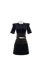 Embellished Knit Top & Pleated Midi Skirt Set