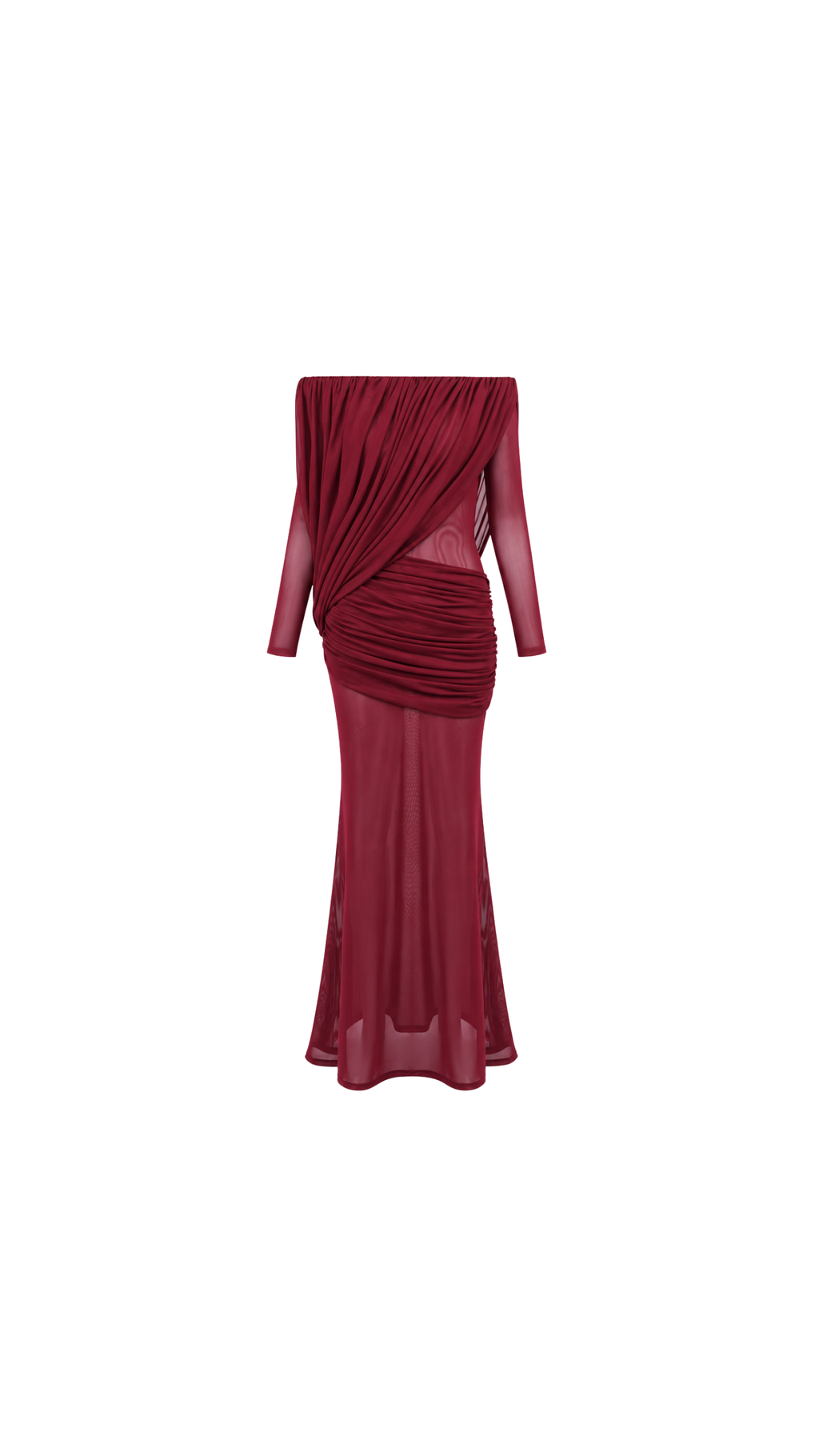 Draped Off-Shoulder Long-Sleeve Maxi Dress