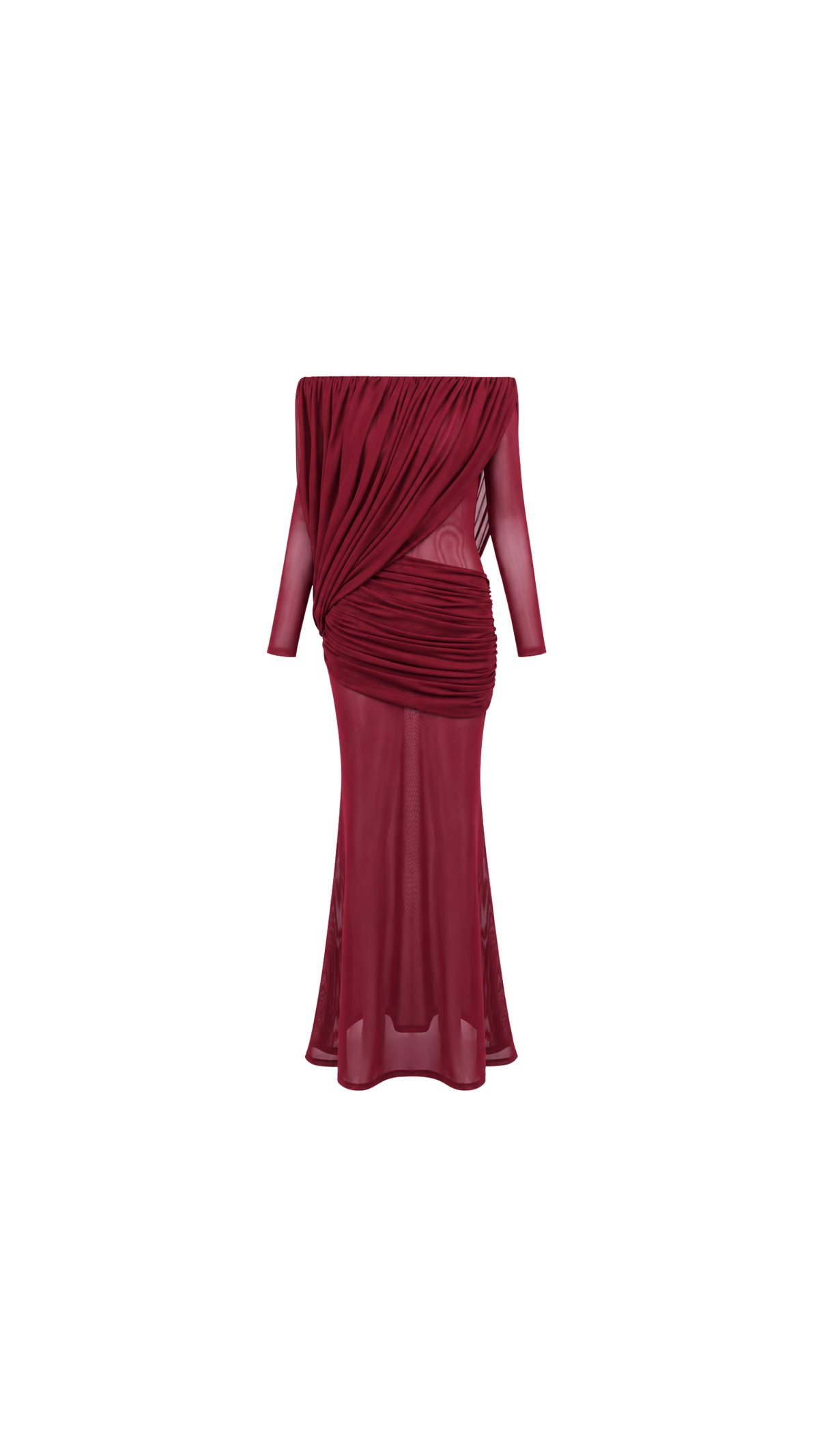 Draped Off-Shoulder Long-Sleeve Maxi Dress