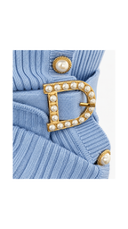Contrast-Collar Belted Ribbed Knit Mini Dress