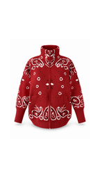 Paisley-Print Oversized Zip-Up Knit Jacket