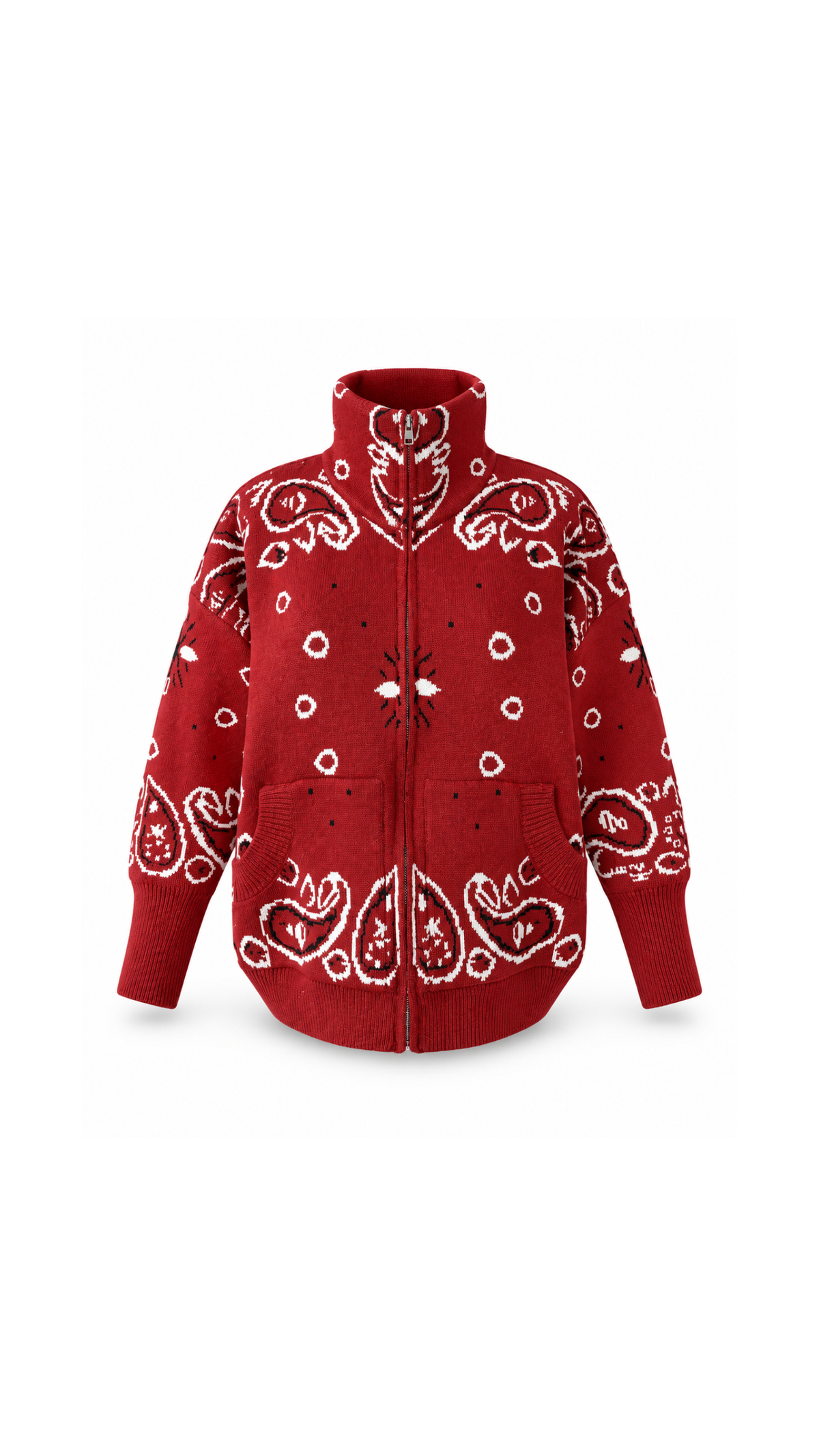 Paisley-Print Oversized Zip-Up Knit Jacket