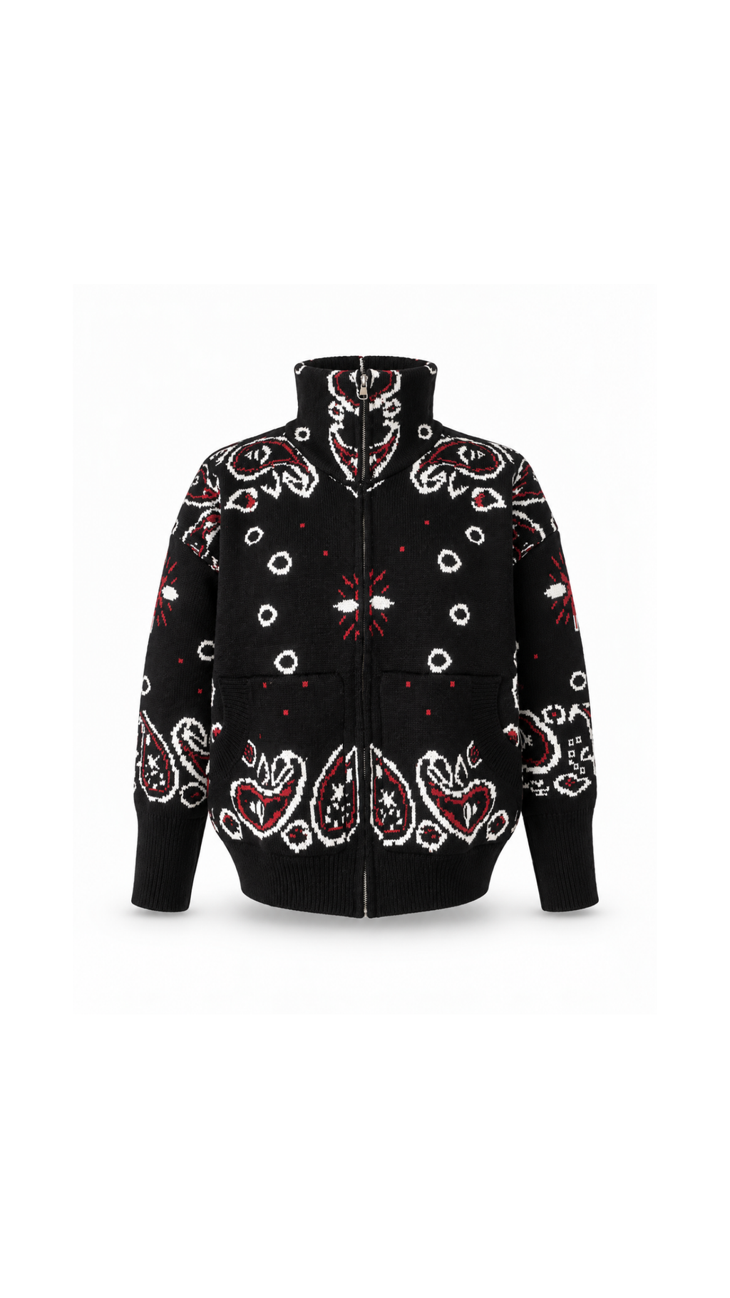 Paisley-Print Oversized Zip-Up Knit Jacket