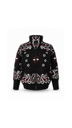 Paisley-Print Oversized Zip-Up Knit Jacket