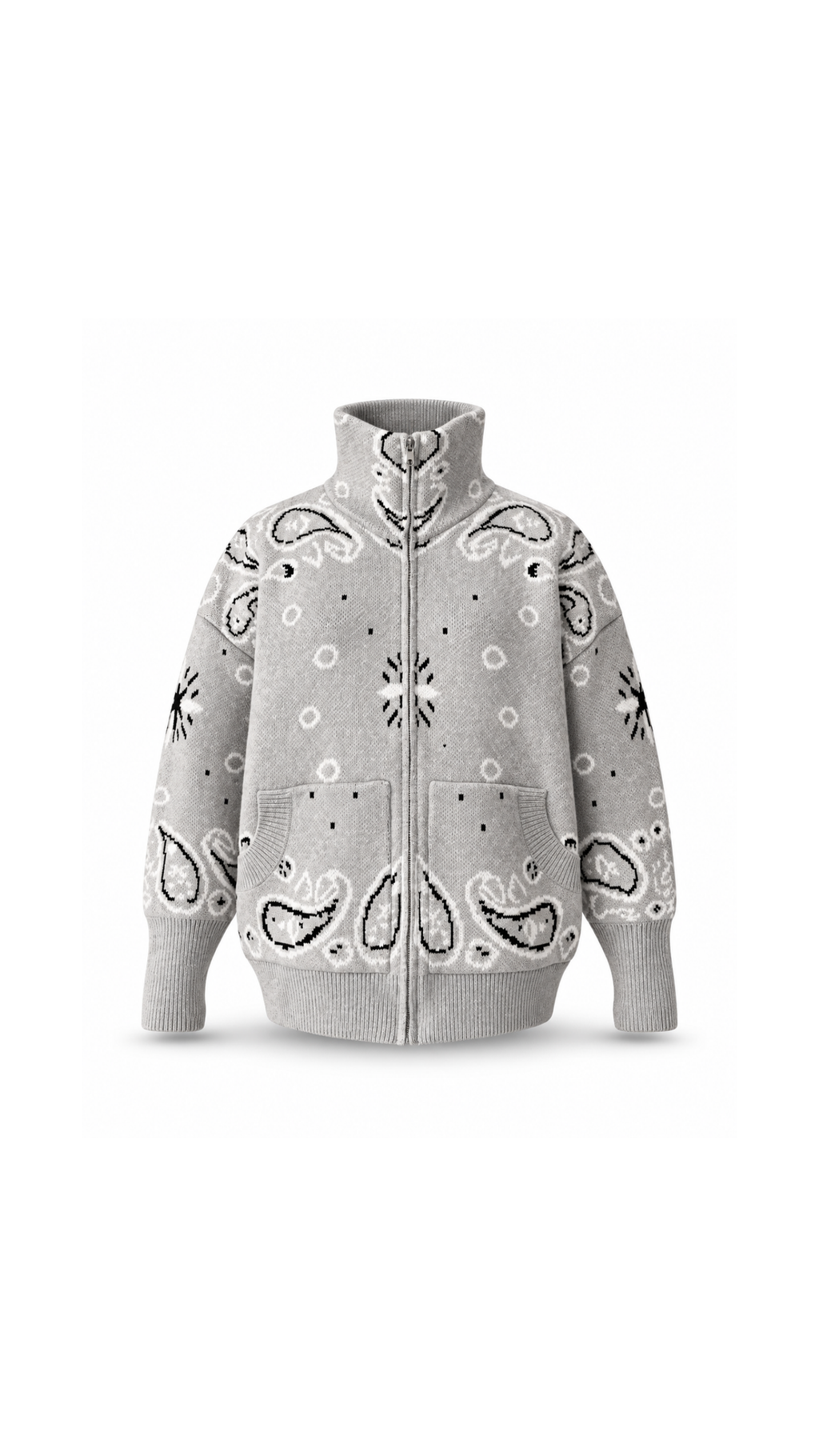Paisley-Print Oversized Zip-Up Knit Jacket