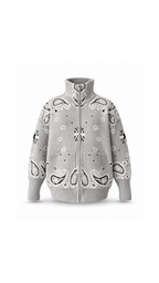 Paisley-Print Oversized Zip-Up Knit Jacket