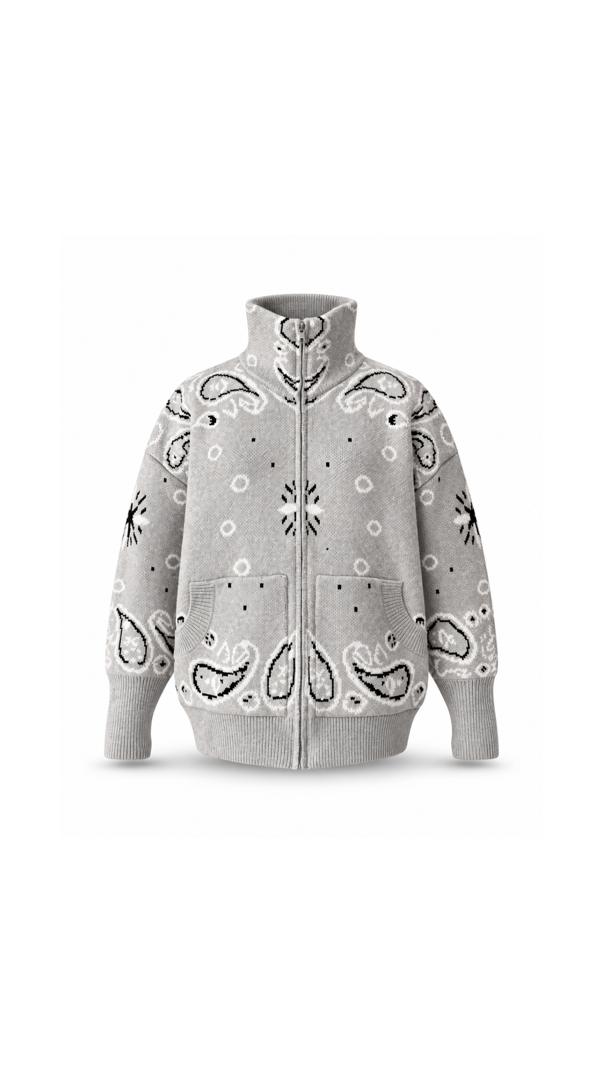 Paisley-Print Oversized Zip-Up Knit Jacket