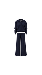 Henley Top and Wide-Leg Trousers Set