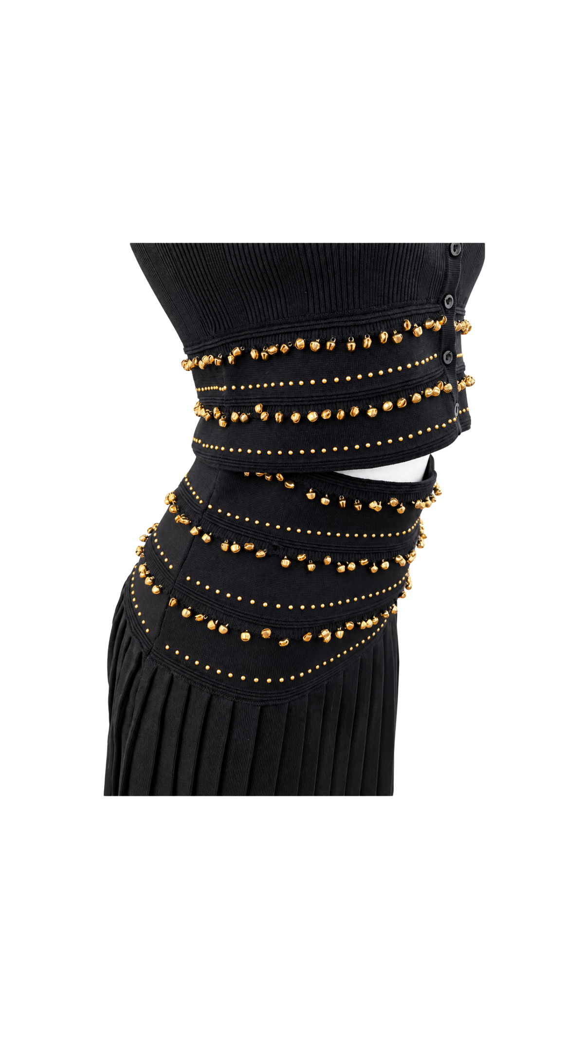 Embellished Knit Top & Pleated Midi Skirt Set