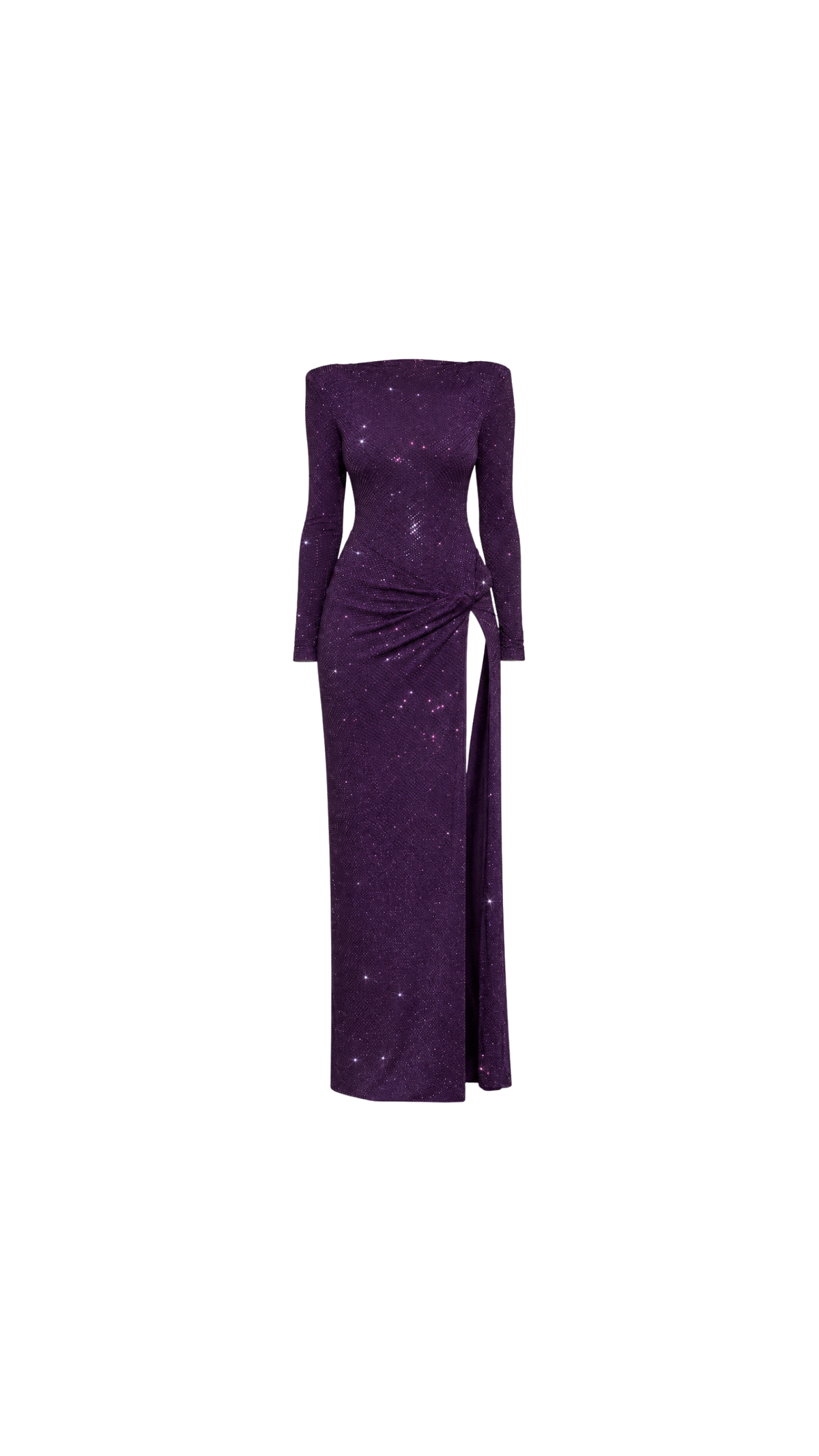 Crystal-Embellished Ruched Maxi Evening Dress