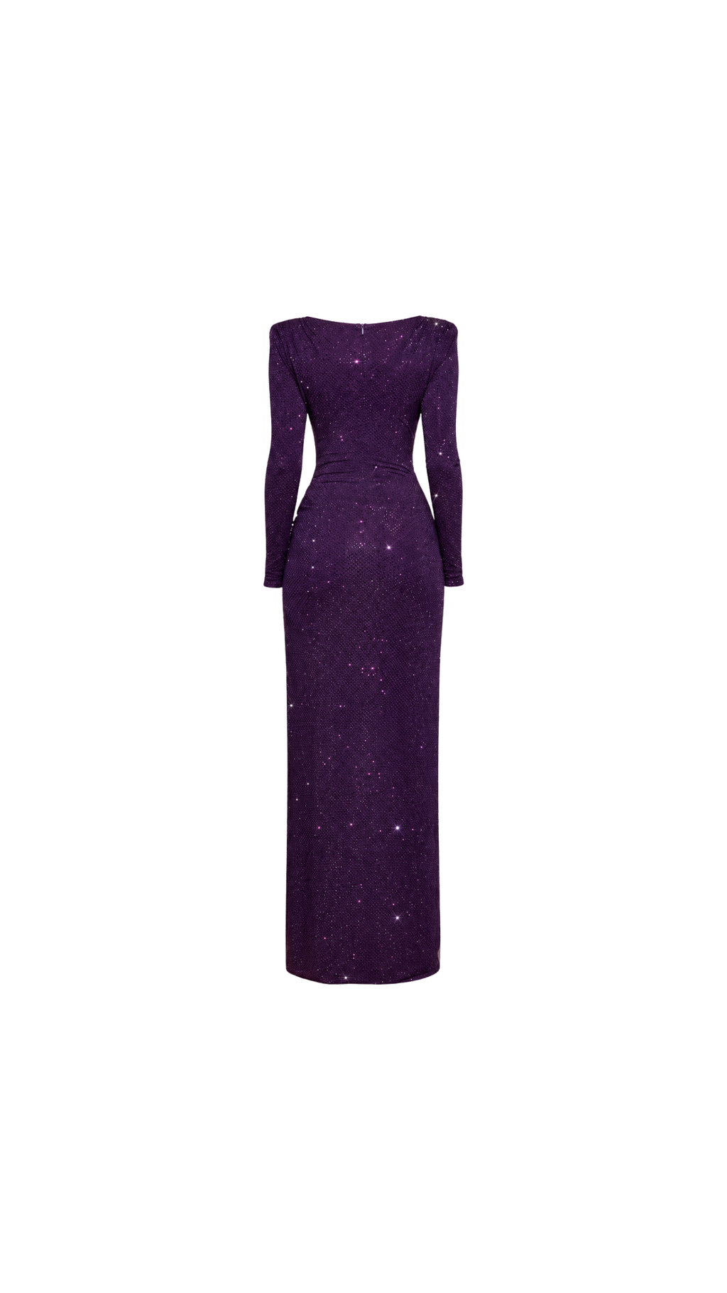 Crystal-Embellished Ruched Maxi Evening Dress