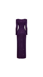Crystal-Embellished Ruched Maxi Evening Dress