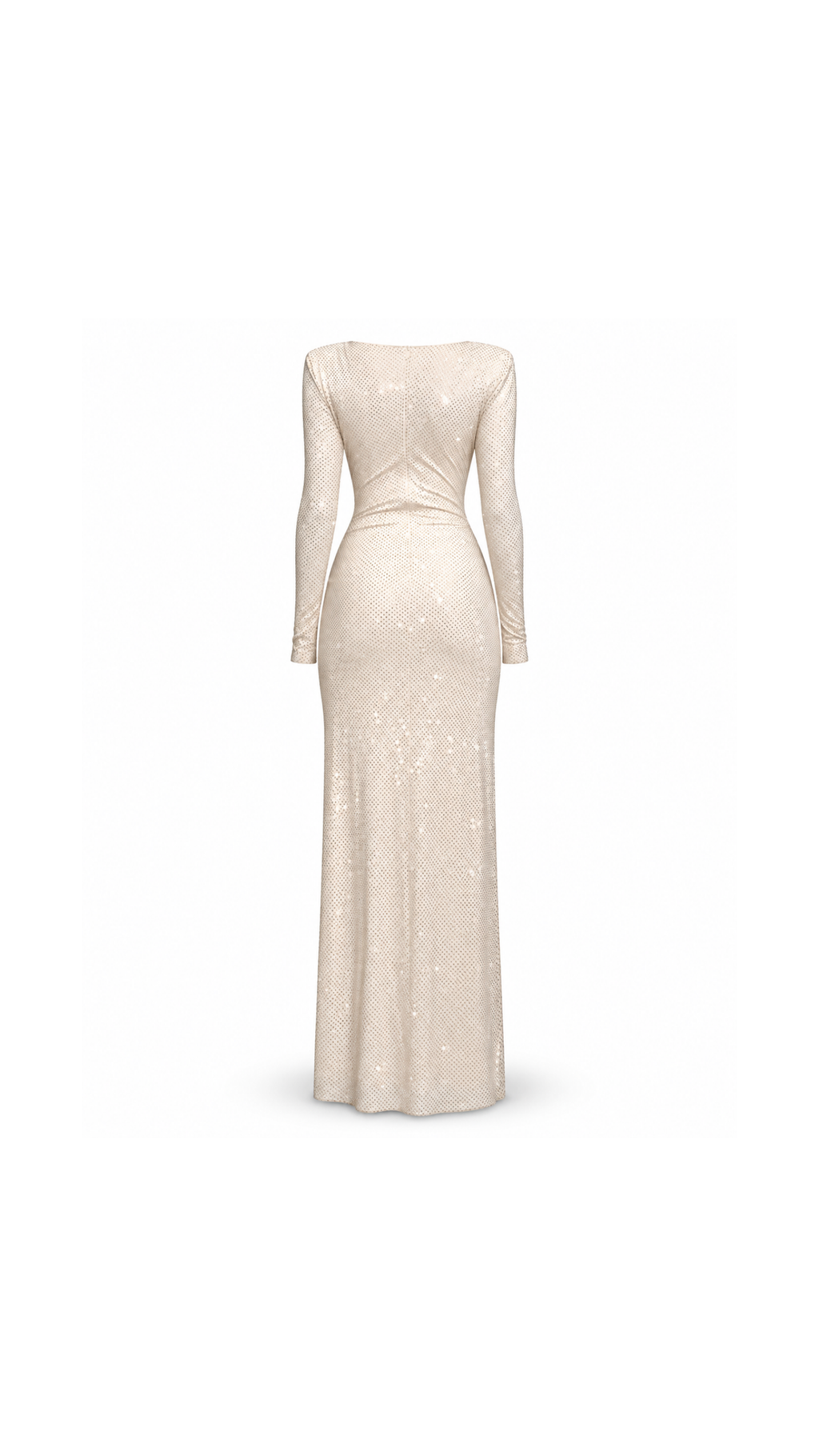 Crystal-Embellished Ruched Maxi Evening Dress
