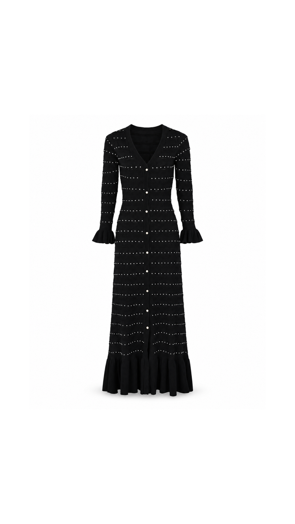 Crystal-Embellished Button-Front Knit Maxi Dress
