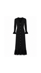 Crystal-Embellished Button-Front Knit Maxi Dress