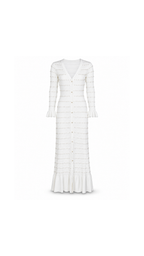 Crystal-Embellished Button-Front Knit Maxi Dress