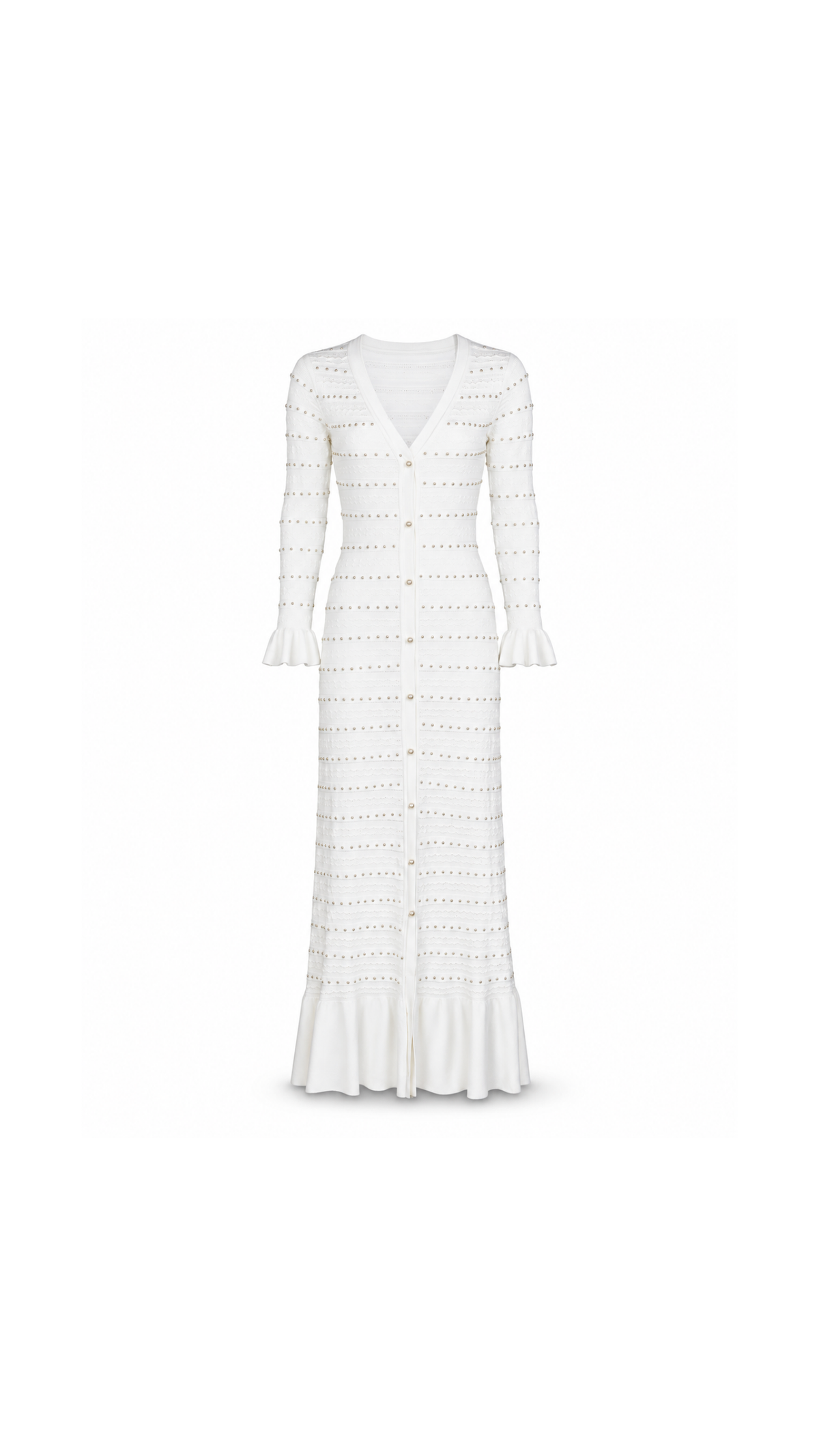 Crystal-Embellished Button-Front Knit Maxi Dress