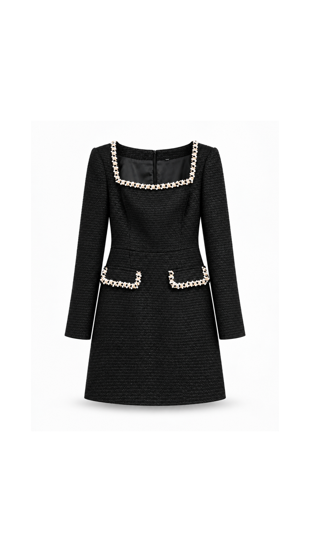 Crystal-Trimmed Square-Neck Tweed Mini Dress