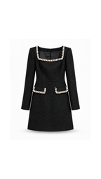 Crystal-Trimmed Square-Neck Tweed Mini Dress
