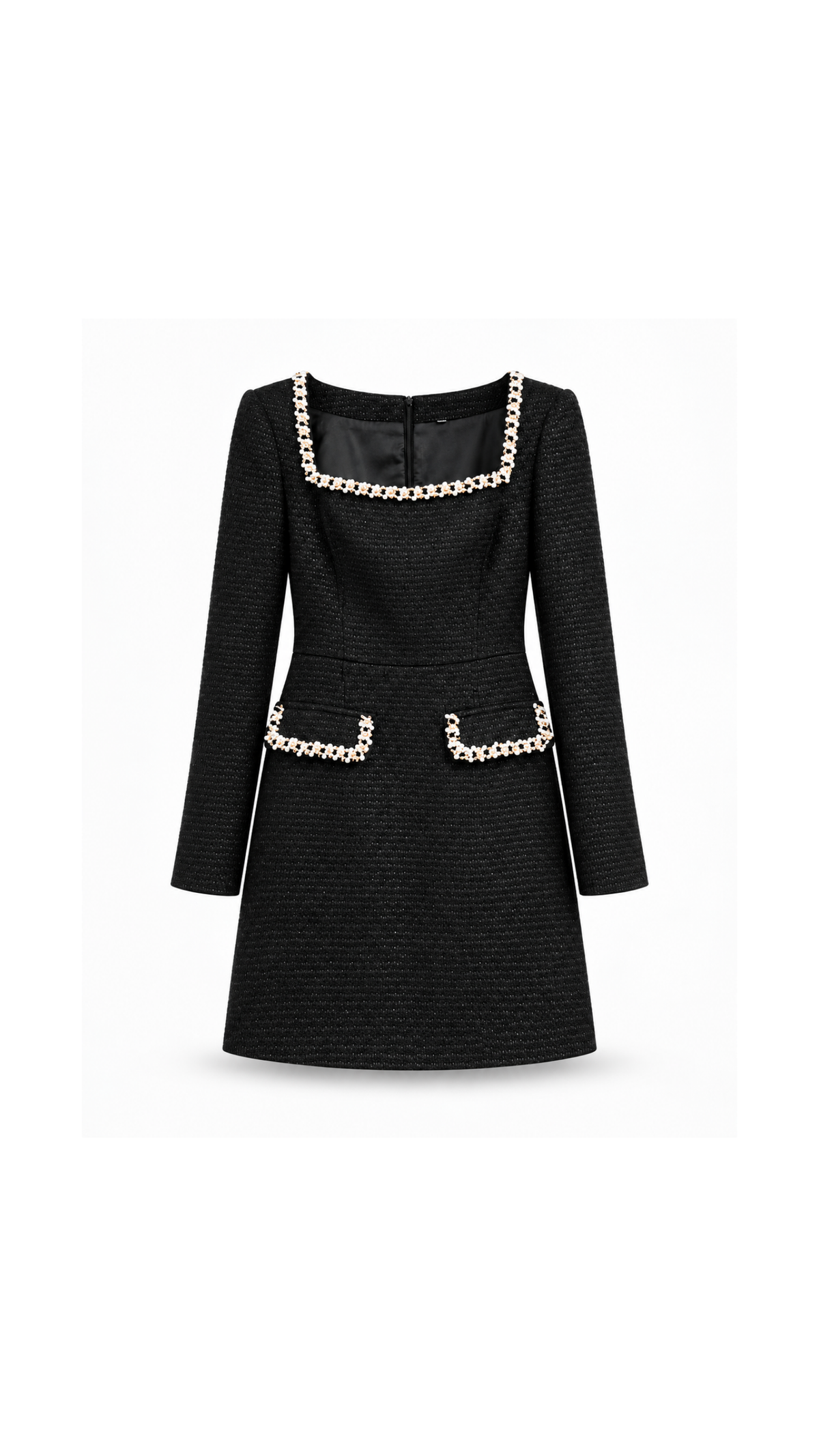 Crystal-Trimmed Square-Neck Tweed Mini Dress