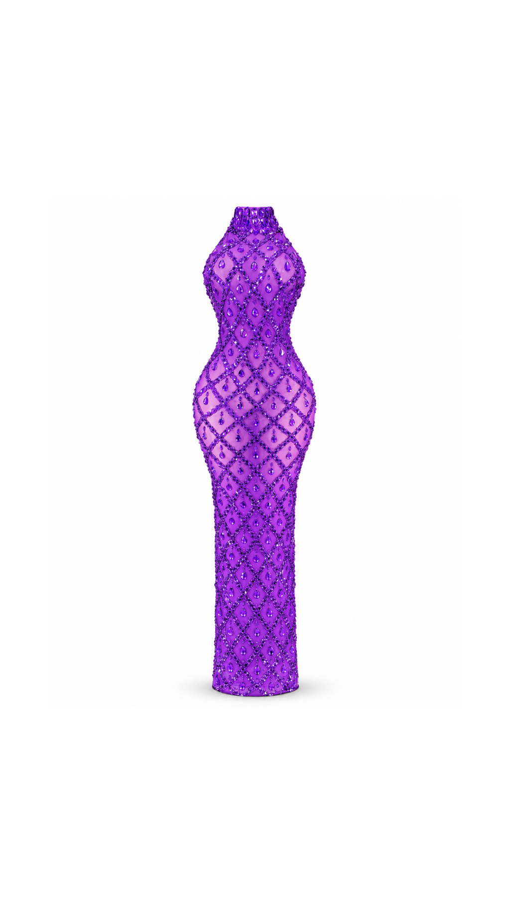 Crystal-Embellished High-Neck Mermaid Evening Dress