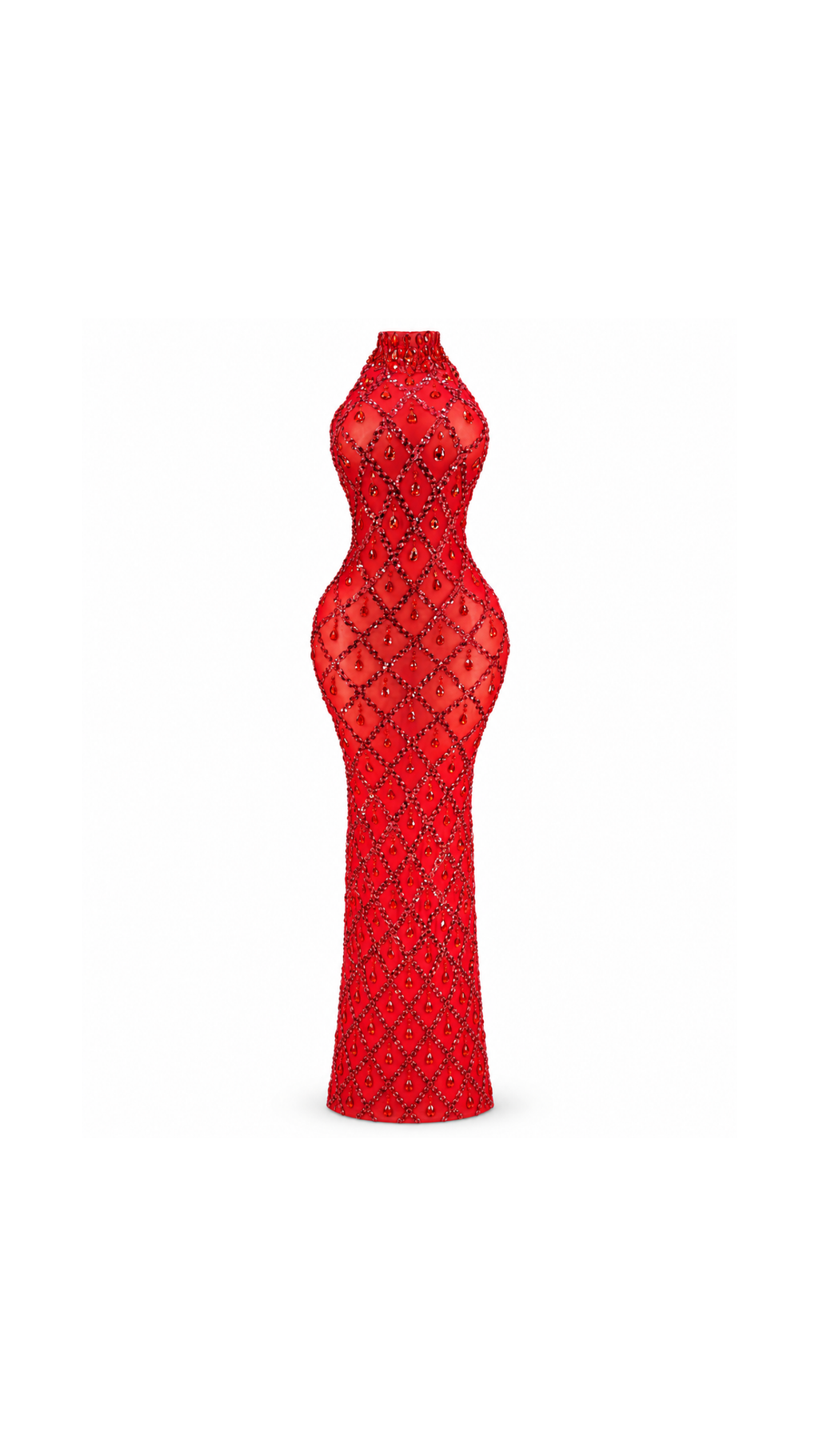 Crystal-Embellished High-Neck Mermaid Evening Dress