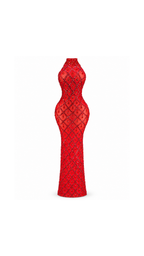 Crystal-Embellished High-Neck Mermaid Evening Dress