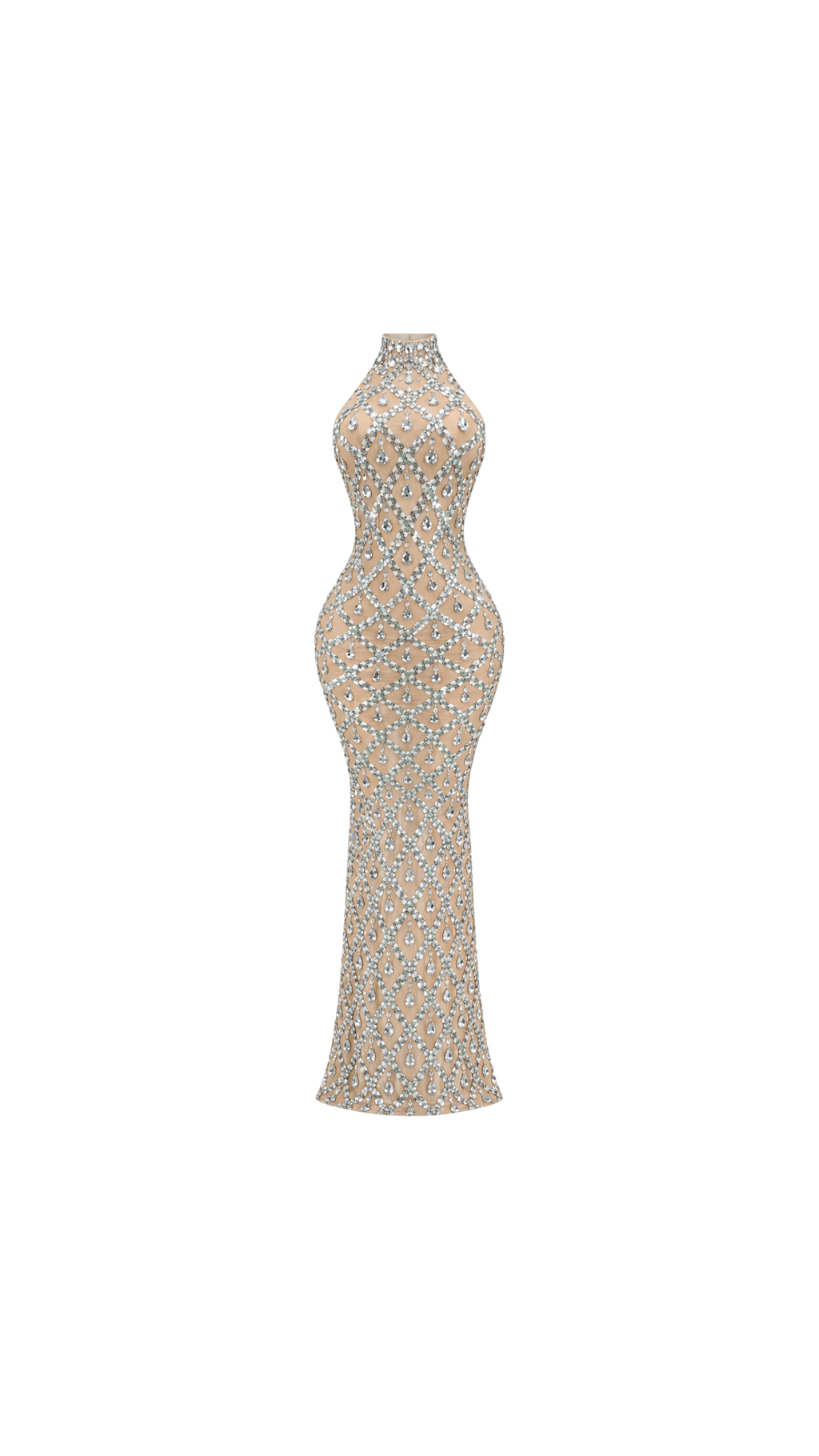 Crystal-Embellished High-Neck Mermaid Evening Dress