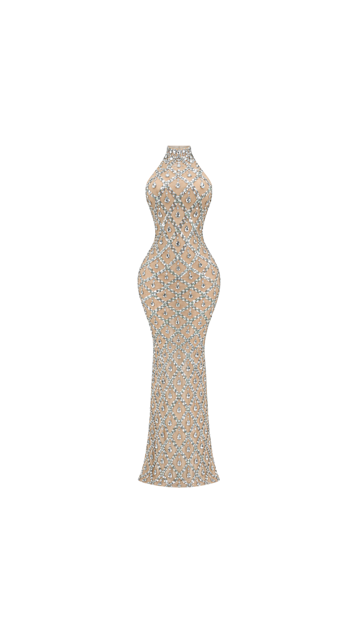 Crystal-Embellished High-Neck Mermaid Evening Dress