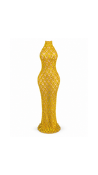 Crystal-Embellished High-Neck Mermaid Evening Dress